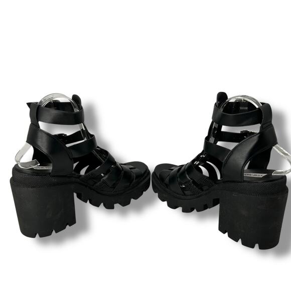 Steve Madden Black Chunky Strappy Heels Size 9.5 Buckle Platform Lug Gladiator - Picture 7 of 9